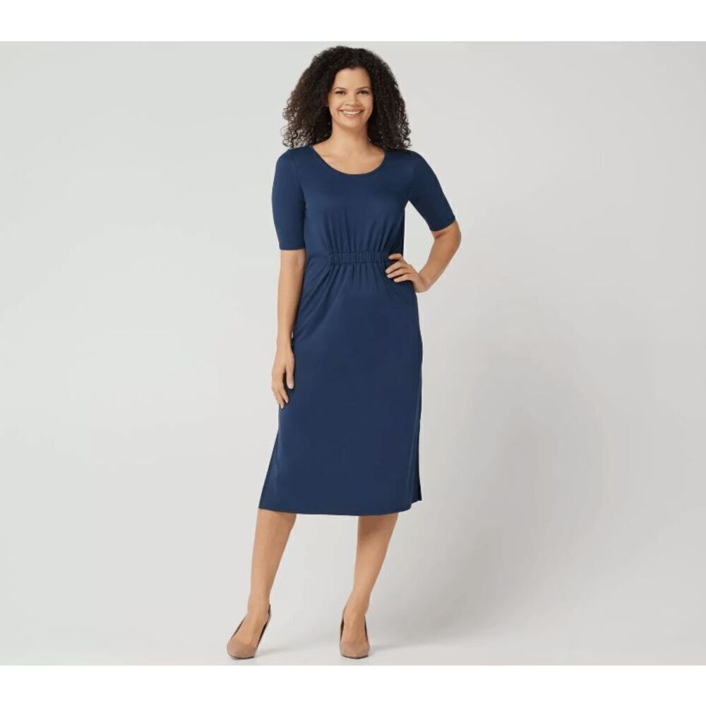 H by Halston Ruched Waist Dress Navy Blue Lightweight Flowy Flattering Size 2X‎